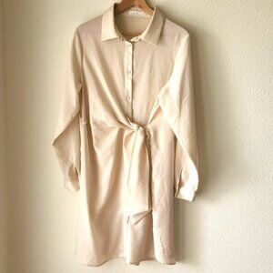 Oak + Fort cream dress button front midi length Sz L office business casual